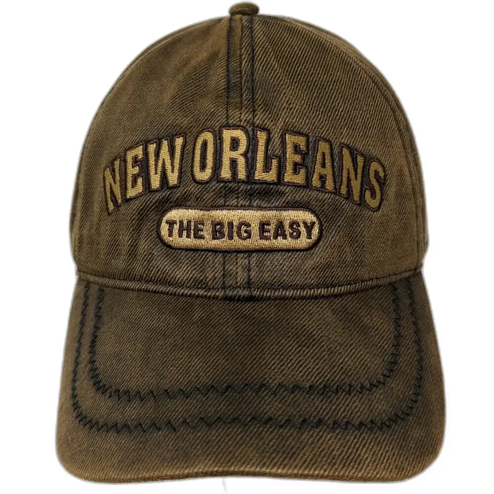 Raw Ma Snapback Hat Brown One Size New Orleans The Big Easy Embroidered Stitch